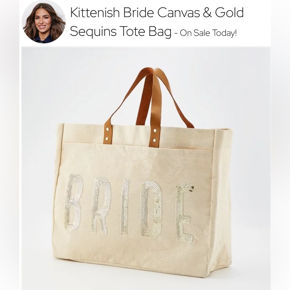 New Kittenish Bride Canvas Sequined Tote Bag - Cream